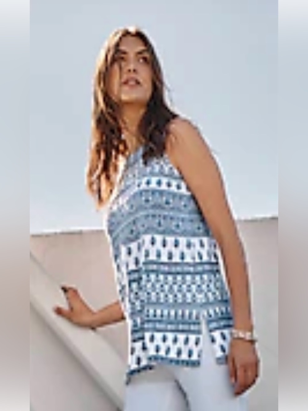J. Jill Wearever Navy Lt Blue & White Print Sleeveless Layering Tank Large